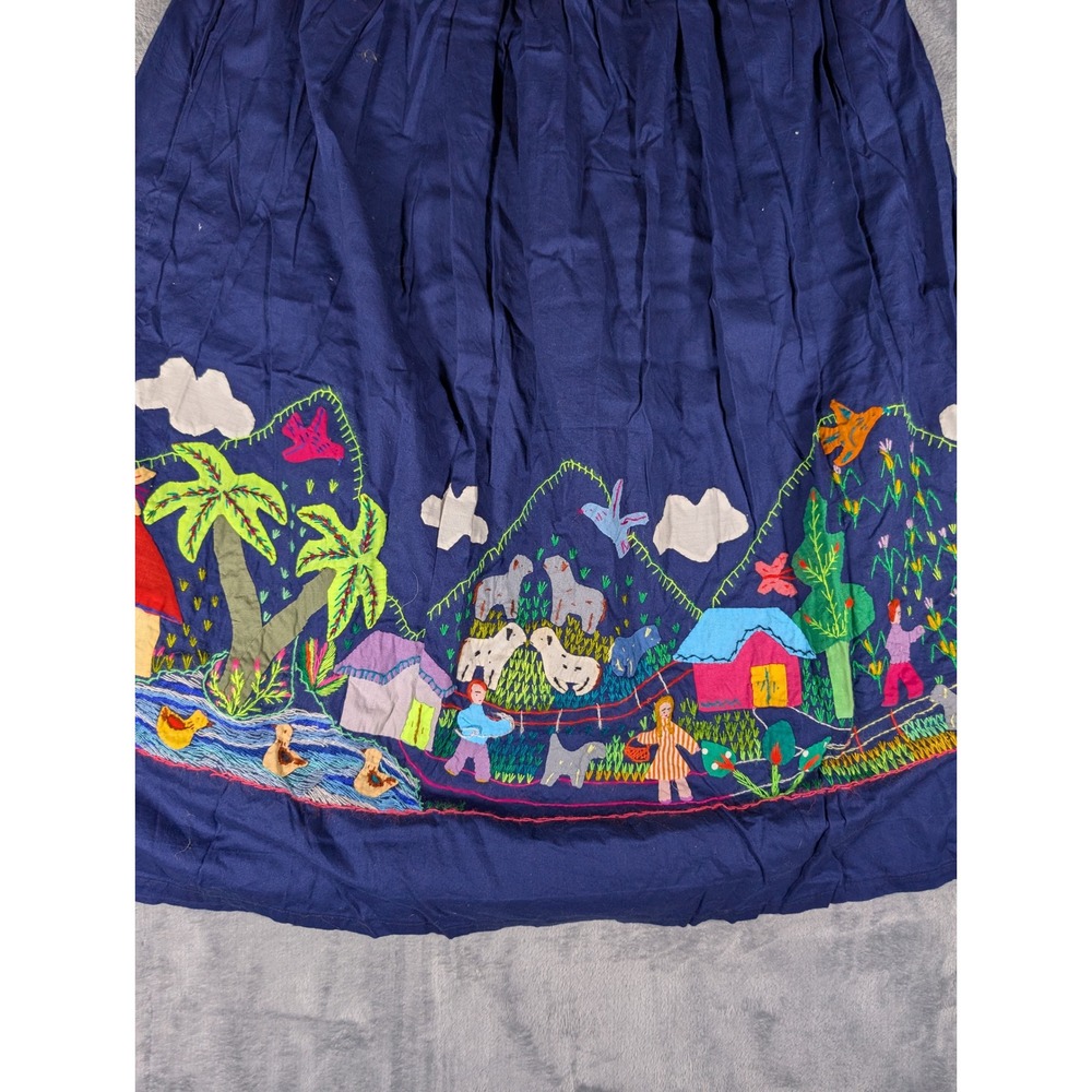 Cuyamuna Handmade Colombia Folk Art Embroidered Cotton Skirt Navy Blue 31L 13W - Picture 14 of 16